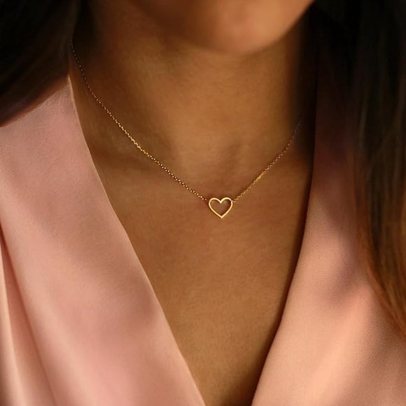 Gold Necklace for Women - 14K Gold/White Gold Plated Cute Heart Necklace - Picture 3 of 5